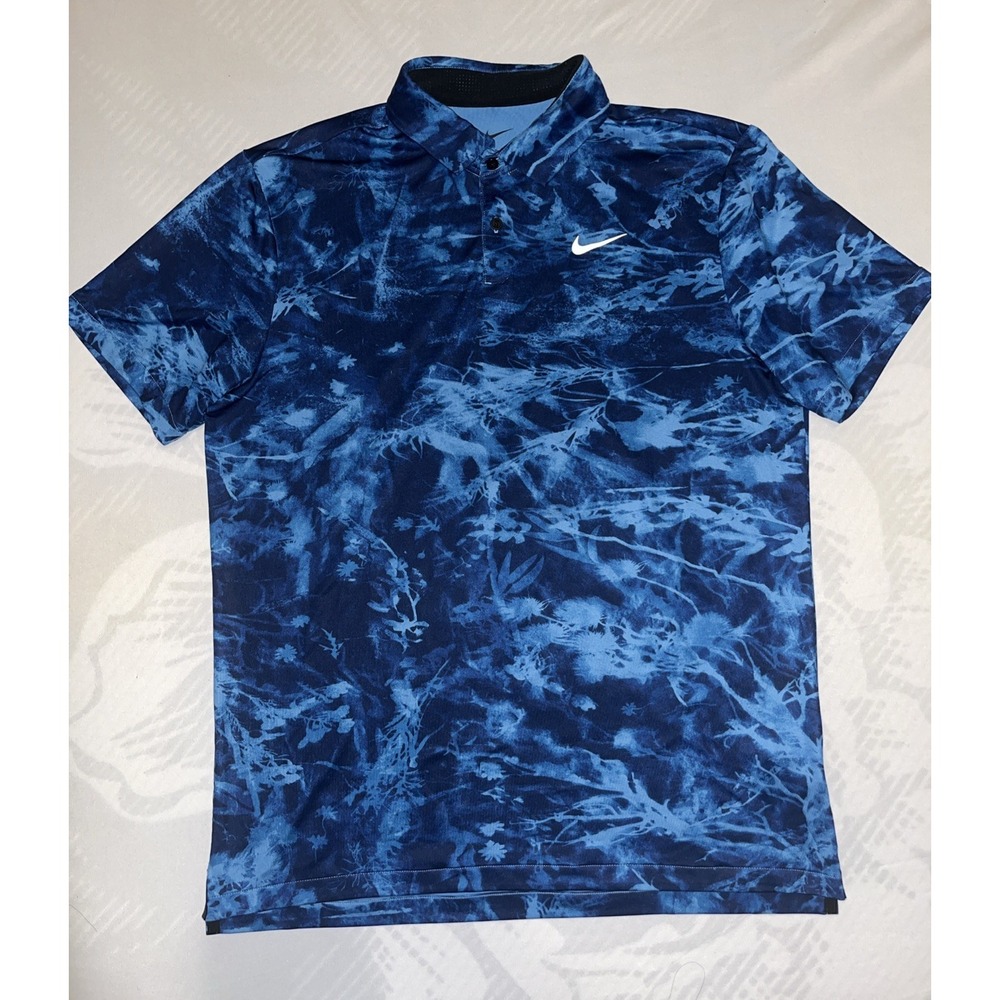 MEN'S NIKE DRI-FIT SOLAR FLORAL TOUR GOLF POLO DUTCH BLUE / WHITE SZ MEDIUM